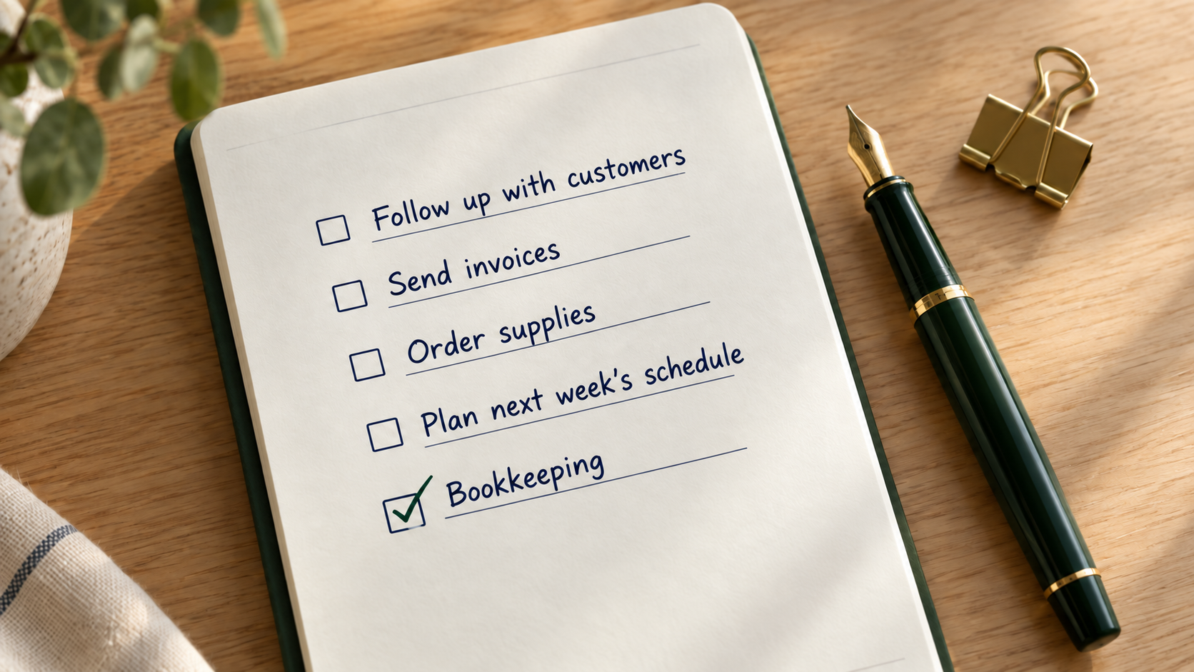 A neatly organized to-do list with its final item checked